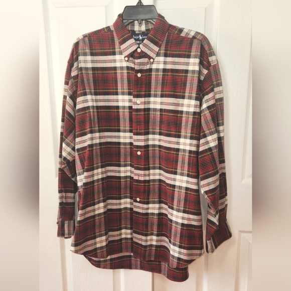 RALPH LAUREN MENS LONG SLEEVES BUTTON DOWN CASUAL SHIRT SIZE L RED WHITE PLAID - Picture 3 of 8